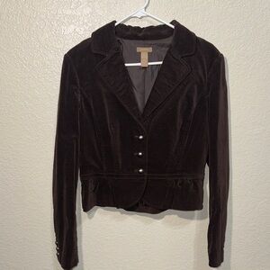 Gadzooks Women’s Brown Cropped Blazer L Suede Look Y2K Vintage Academia